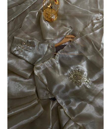 DB185 Beautiful Soft Satin Imported Silk Sequence Handwork Designer Sarees.