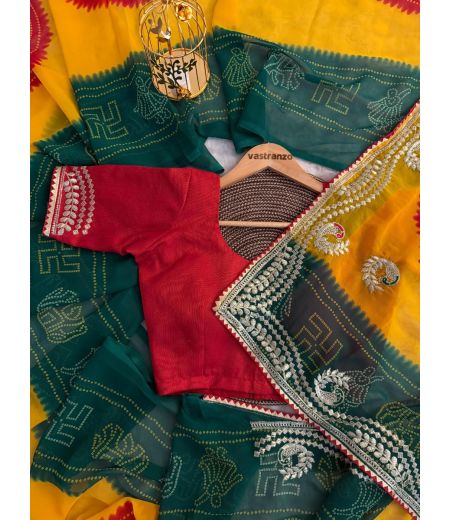 DB193 Beautiful Soft Georgette Bandhani Printed Embroidery Work Celebrity Inspired Sarees.