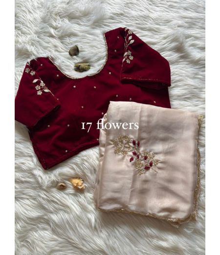 DB198 Beautiful Soft Two Tone Rangoli Silk Hand Floral Cutdana Work Celebrity Inspired Saree.(Blouse Unstitched)