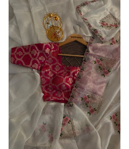 DB259 Beautiful Soft Tissue Crush Silk Floral Embroidery Siroski Work Celebrity Inspired Sarees.(Blouse Unstitched)