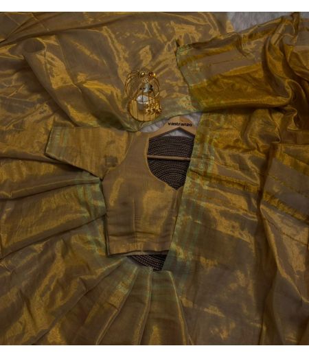 DB271 Beautiful Soft Golden Mulmul Cotton Celebrity Inspired Saree.