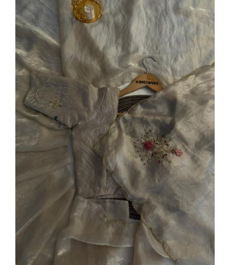 DB272 Beautiful Soft Satin Handwork Celebrity Inspired Saree.(Blouse Unstitched)