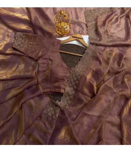 DB274 Beautiful Soft Space Silk Siroski Diamond Work Celebrity Inspired Sarees.(Blouse Unstitched)