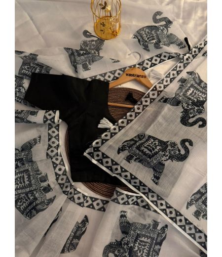 DB275 Beautiful Soft Linen Cotton Digital Printed Celebrity Inspired Saree.(Blouse Unstitched)