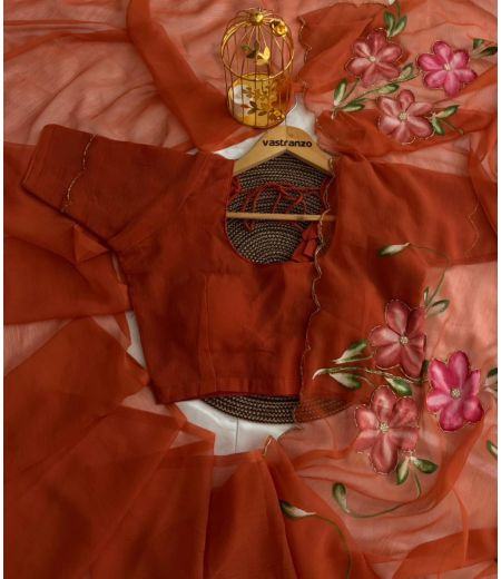 DB279 Beautiful Soft Chiffon Handbrush Painted Handwork Celebrity Inspired Saree.(Blouse Unstitched)