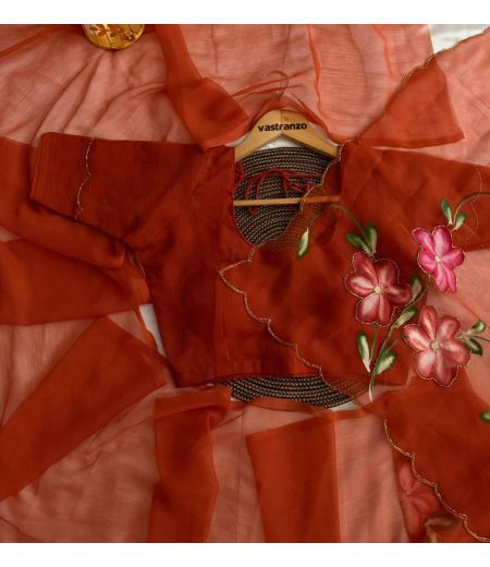 DB279 Beautiful Soft Chiffon Handbrush Painted Handwork Celebrity Inspired Saree.(Blouse Unstitched)