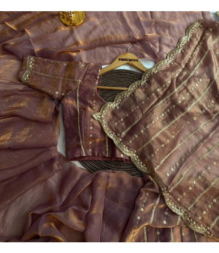 DB281 Beautiful Soft Sattin Dual Shaded Sequence Emboridary Work Celebrity Inspired Sarees.(Blouse Unstitched)