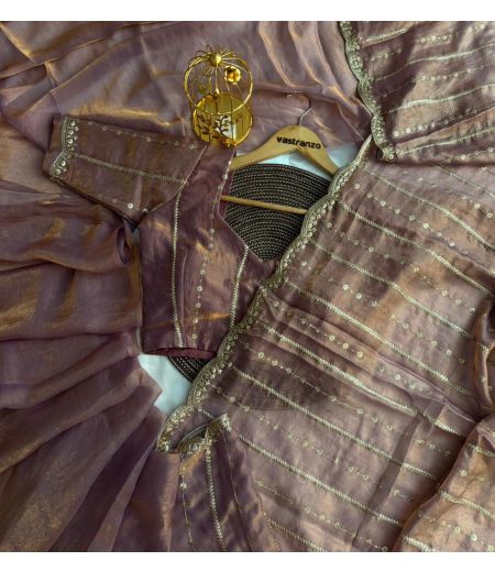 DB281 Beautiful Soft Sattin Dual Shaded Sequence Emboridary Work Celebrity Inspired Sarees.(Blouse Unstitched)