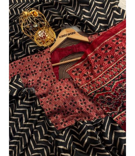 DB339 Beautiful Soft Crape Silk Ajrakh Printed Celebrity Inspired Sarees. (Blouse Unstitched)