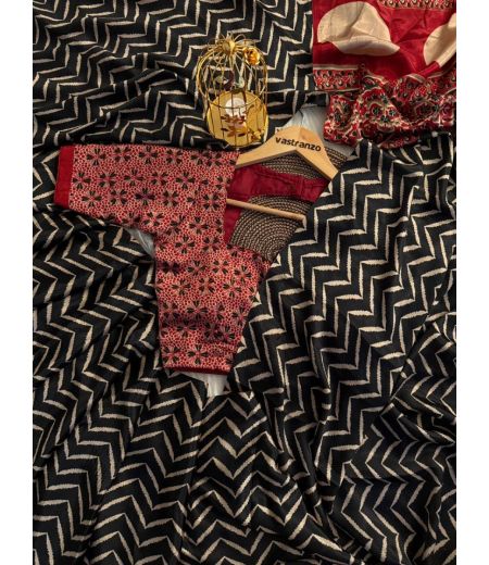 DB339 Beautiful Soft Crape Silk Ajrakh Printed Celebrity Inspired Sarees. (Blouse Unstitched)