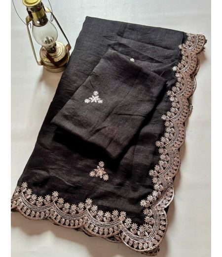 DB393 Beautiful Soft Vichitra Silk Sequence Emboridary Work Celebrity Inspired Sarees.