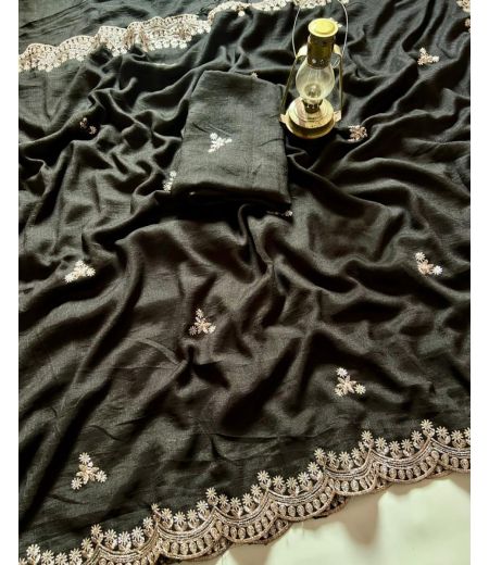 DB393 Beautiful Soft Vichitra Silk Sequence Emboridary Work Celebrity Inspired Sarees.