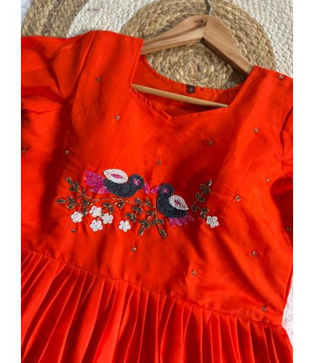 DB415 Beautiful Soft Roman Silk Moti Hand Cutdana Work Celebrity Inspired Gowns.