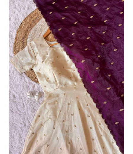 DB417 Beautiful Soft Chinon Silk Embroidery Work Designer Gown Duppta Sets.