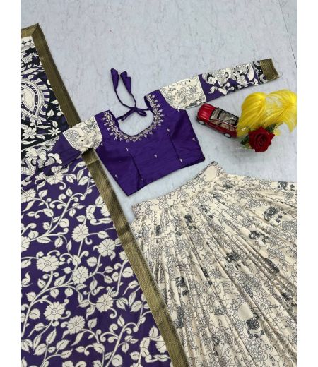 DB422 Beautiful Soft Rayon Cotton  Kalamkari Printed Designer Lehenga Sets.