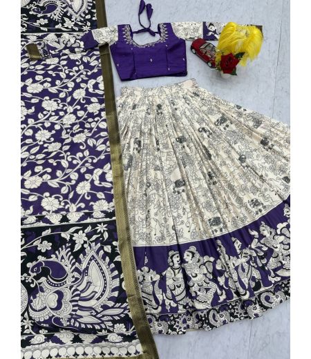 DB422 Beautiful Soft Rayon Cotton  Kalamkari Printed Designer Lehenga Sets.
