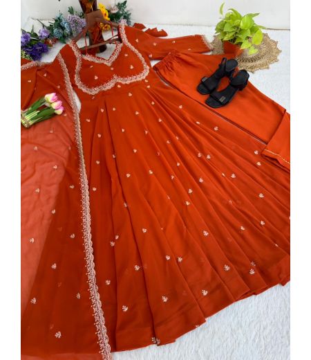 DB430 Beautiful Soft Faux Georgette Sequence Emboridary Work Designer Gown Sets.