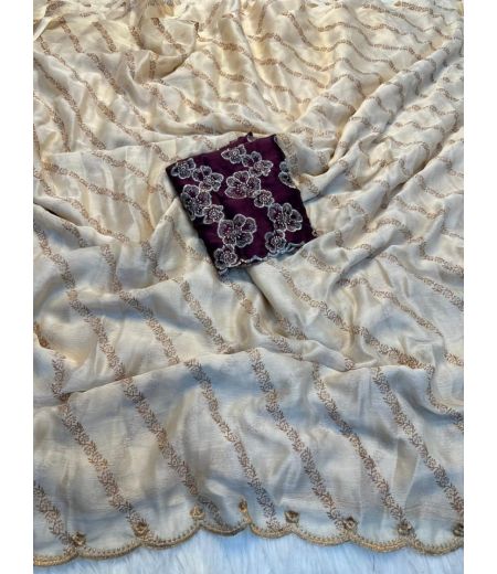 DB434  ❤️Beautiful Soft Chiffon Embroidery Work Celebrity Inspired Saree.