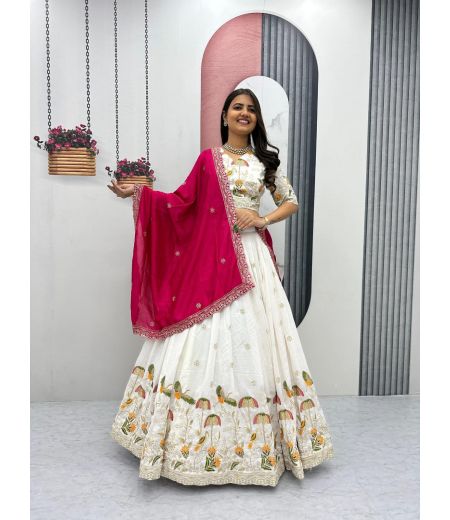 DB431  Beautiful Soft Vichitra Silk Sequence Emboridary Work Designer Lehenga Sets.