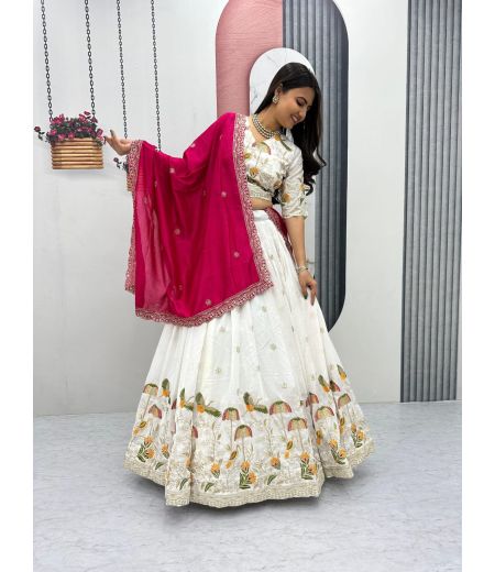 DB431  Beautiful Soft Vichitra Silk Sequence Emboridary Work Designer Lehenga Sets.