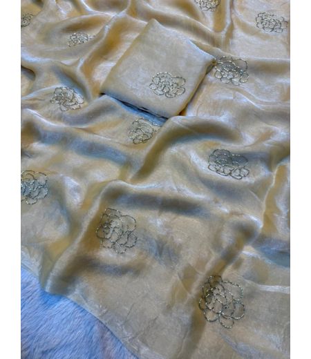 DB433 Beautiful Soft Two Tone Space Silk Beads Handwork Celebrity Inspired Sarees.