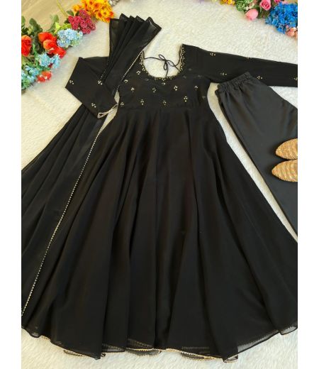 DB442 Beautiful Soft Georgette Embroidary Mirror Work Designer Gowns Sets.