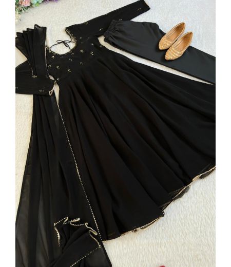 DB442 Beautiful Soft Georgette Embroidary Mirror Work Designer Gowns Sets.