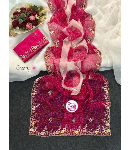 DB440 Beautiful Soft Chiffon Bandhani Printed Sequence Emboridary Work Sarees.