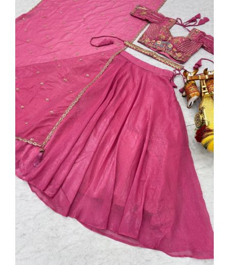 DB439 Beautiful Soft Crunchy Silk Sequence Emboridary Thread Work Designer Lehenga Sets.