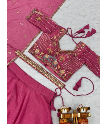 DB439 Beautiful Soft Crunchy Silk Sequence Emboridary Thread Work Designer Lehenga Sets.