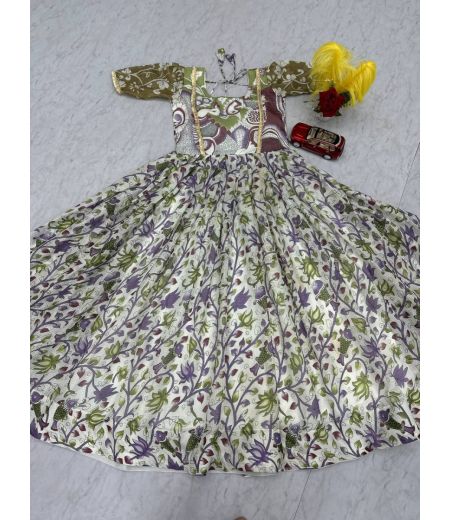 DB444 Beautiful Soft Kota Chex Kamalkari Printed Designer Gown.