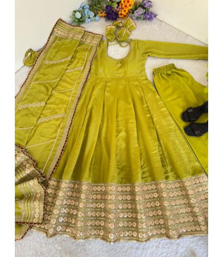 DB449 Beautiful Soft Chinon Sequence Emorodairy Work Celebrity Inspired Anarkali Sets.