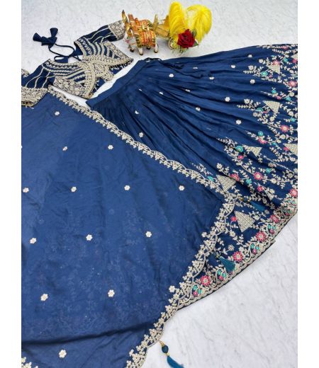 DB451 Beautiful Soft Vichitra Silk Sequence Emboridary Work Designer Lehenga Sets.
