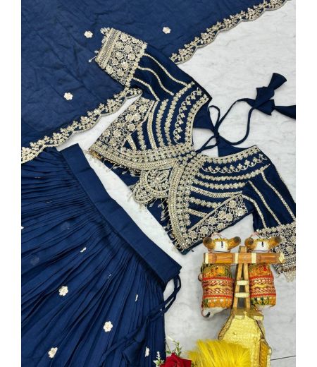 DB451 Beautiful Soft Vichitra Silk Sequence Emboridary Work Designer Lehenga Sets.