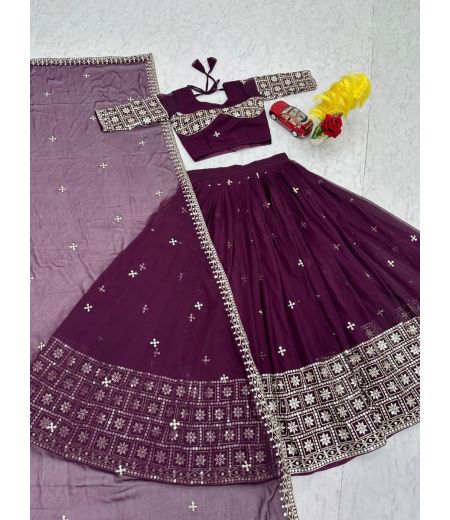 DB457 Beautiful Soft Faux Georgette Sequence Emboridary Work Designer Lehenga Sets.