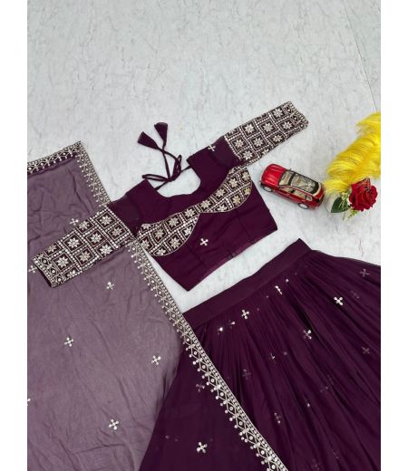 DB457 Beautiful Soft Faux Georgette Sequence Emboridary Work Designer Lehenga Sets.