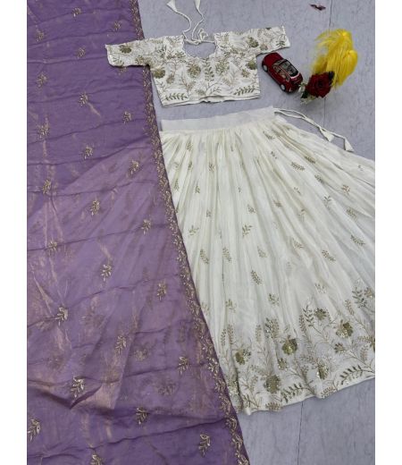 DB461 Beautiful Soft Chinon Sequence Emorodairy Work Designer Lehenga Sets.
