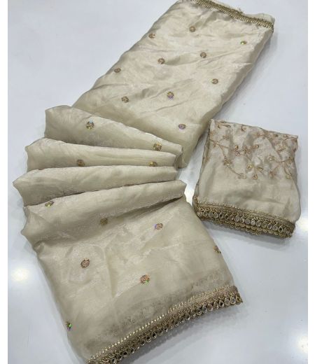DB466 Beautiful Soft Imported Sattin Sequence Work Celebrity Inspired Sarees with Handwork Lace Border.
