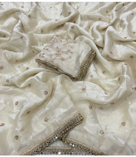 DB466 Beautiful Soft Imported Sattin Sequence Work Celebrity Inspired Sarees with Handwork Lace Border.