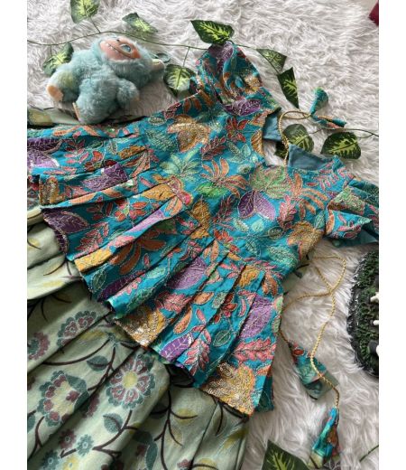 DB473 Soft Tissue Embroidery Handwork Designer Kids Lehenga Sets.