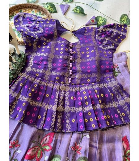 DB477 Soft Viscose Tissue Silk Embroidery Work Designer Kids Lehenga Sets.