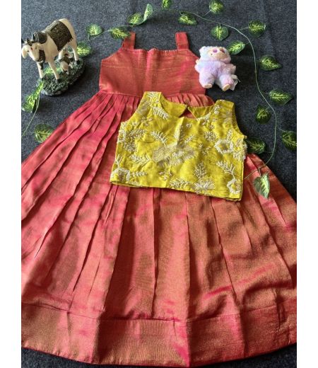 DB478 Soft Viscose Tissue Silk Embroidery Work Designer Kids Lehenga Sets.