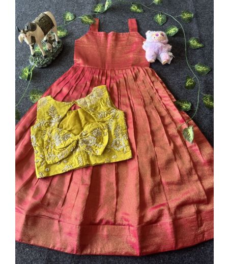 DB478 Soft Viscose Tissue Silk Embroidery Work Designer Kids Lehenga Sets.