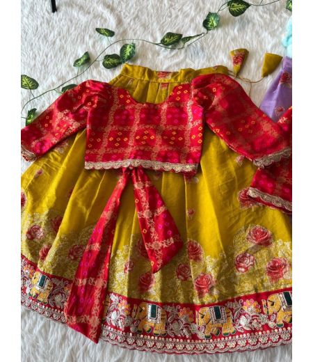 DB483 Soft Dola Silk Zari Weaving Designer Kids Lehenga Sets.