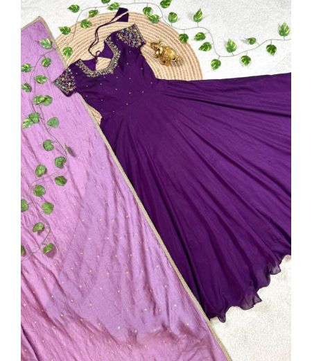 DB496 Beautiful Soft Vichitra Silk Maggam Handwork Designer Gowns.