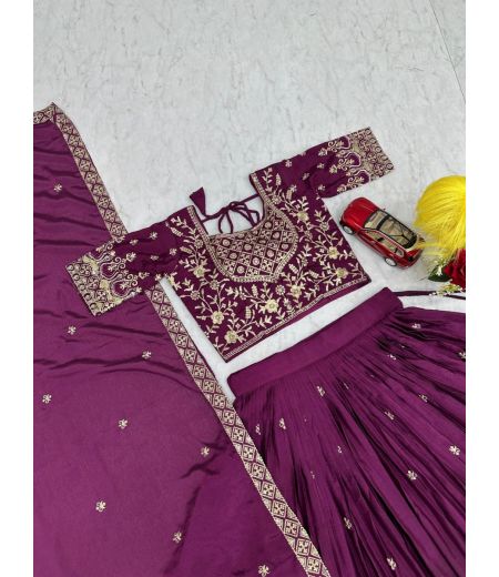 DB497 Beautiful Soft Chinon Sequence Emorodairy Thread Work Designer Lehenga Sets.