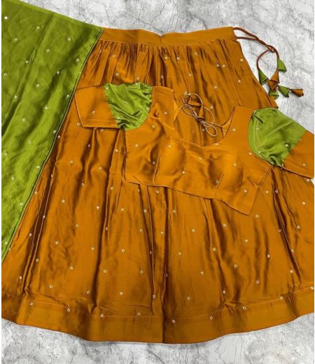 DB498 Beautiful Soft Rangoli Silk Sequence Butti Work Designer Half Saree~Lehenga Sets