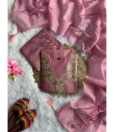 DB504 Roman Silk with Beautiful Embroidery With Sequence Work