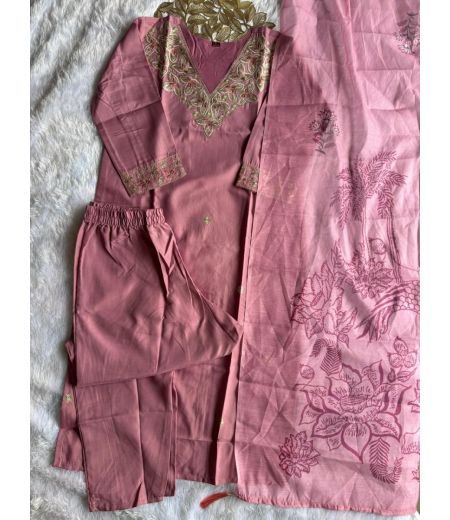 DB504 Roman Silk with Beautiful Embroidery With Sequence Work