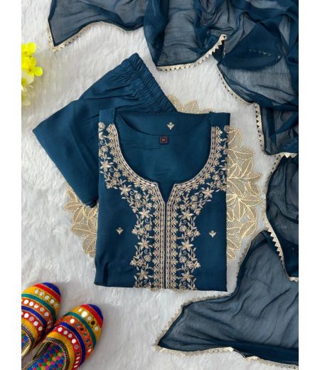 DB506 Roman Silk with Beautiful Embroidery With Sequence Work